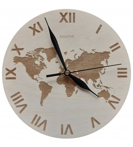 Zegar ścienny drewniany MAPA ŚWIATA 21cm grawerowany