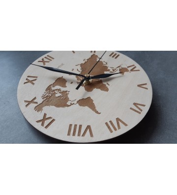 nowoczesny zegar drewniany mapa świata