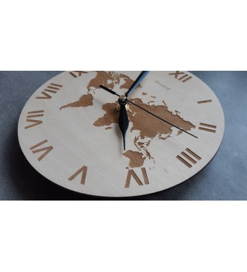 zegar na ścianę mapa świata drewniany 21cm