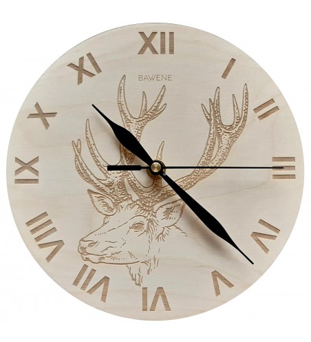 Zegar ścienny drewniany JELEŃ 21cm grawerowany