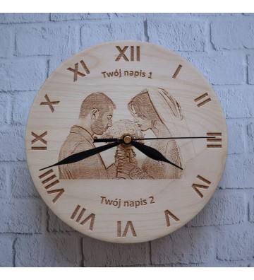 drewniany zegar ścienny z dowolnym zdjęciem