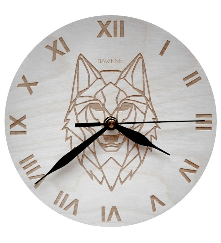 drewniany zegar ścienny do salonu wilk