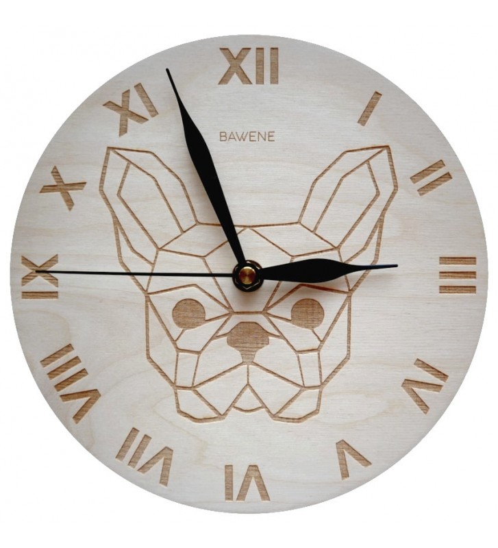 zegar ścienny nowoczesny drewniany pies buldog