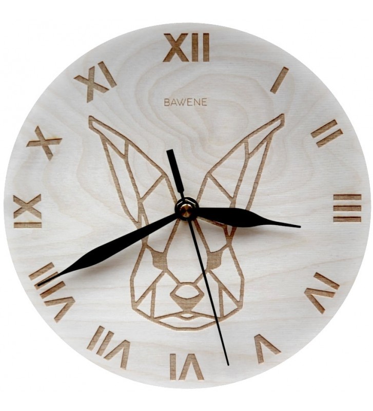 drewniany nowoczesny zegar ścienny z królikiem